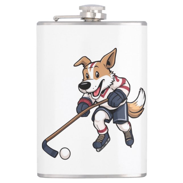 Dog Hockey Player Flask (Front)