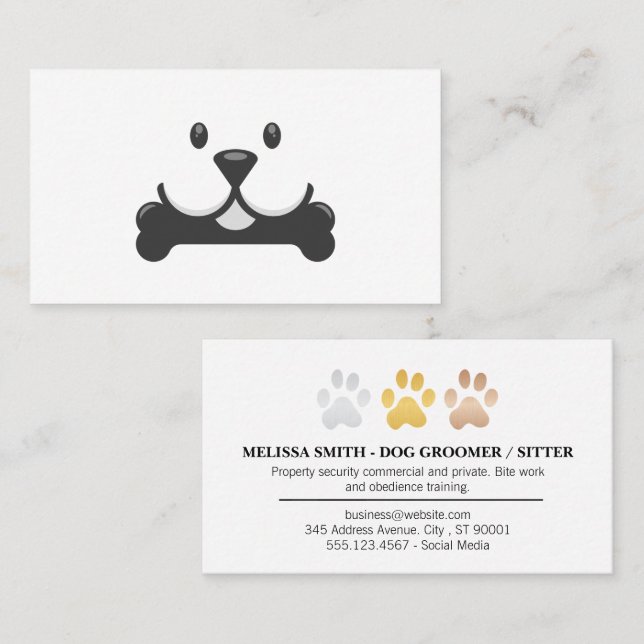 Dog Holding Bone | Animal Services Business Card (Front/Back)
