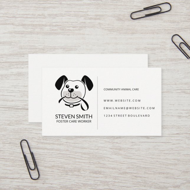 Dog Holding Leash | Animal Care Business Card (Front/Back In Situ)