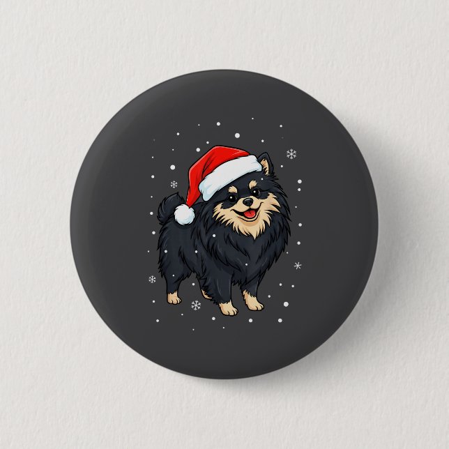 Dog Holiday Meranian Dog Santa Illustration - Fluf Button (Front)