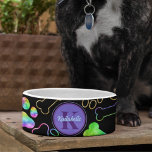 Dog Holographic Ombre Rainbow Ceramic Pet Bowl<br><div class="desc">A super cute,  ceramic pet dog bowl,  making the perfect gift. Ombre,  foil rainbow holographic dog bone,  paw print design. Customize your pets name and initial by editing the text template.</div>