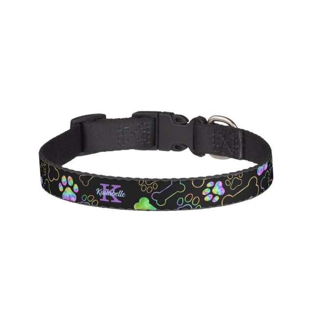Dog Holographic Ombre Rainbow Monogram Pet Collar (Front)