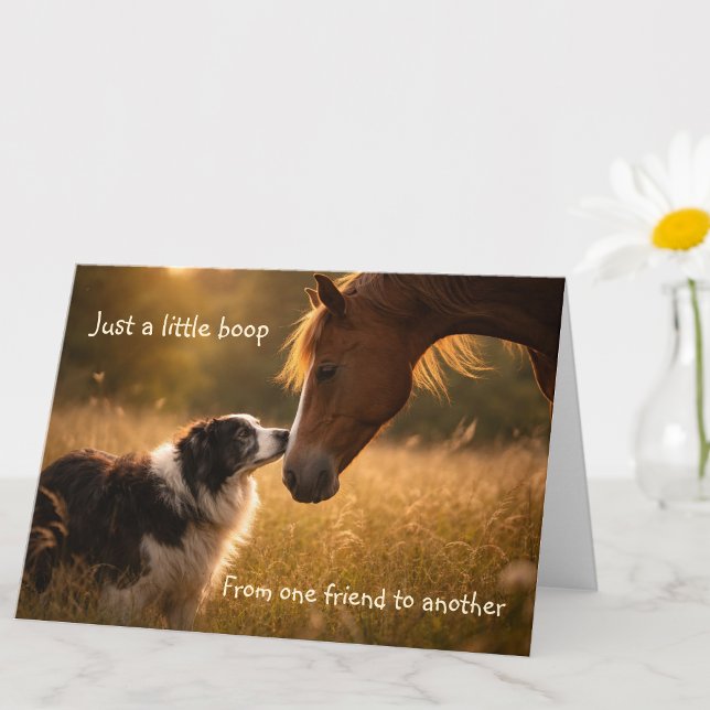 Dog & Horse Friends Boop Warm Wishes Greeting Card (Creator Uploaded)