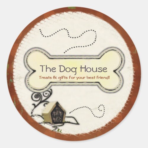 Dog House PET TREATS GIFTS BUSINESS Classic Round Sticker