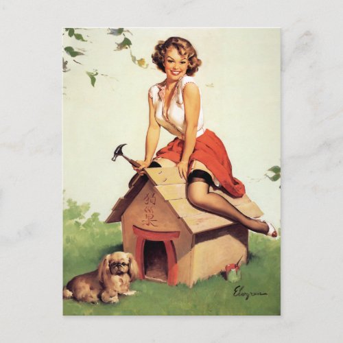 Dog House Pin Up Postcard