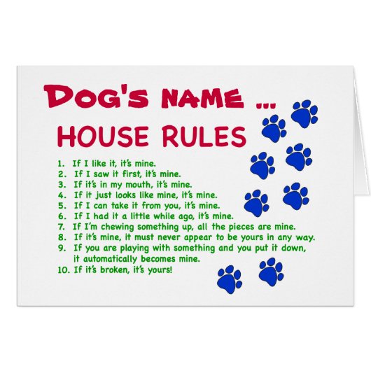 Dog House Rules - rules to live by Cards (Front Horizontal)