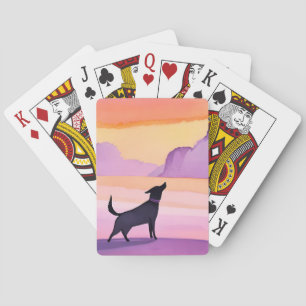 Dog Howl   Black Dog Watercolor Silhouette Poker Cards