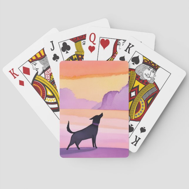 Dog Howl | Black Dog Watercolor Silhouette Poker Cards (Back)