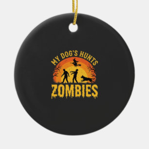 Dog Hunts Zombies Halloween Design Ceramic Ornament