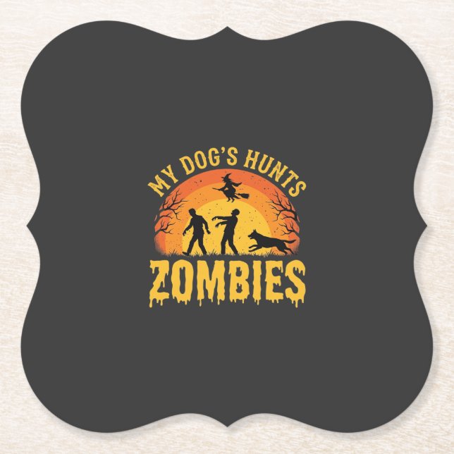 Dog Hunts Zombies Halloween Design Paper Coaster (Front)