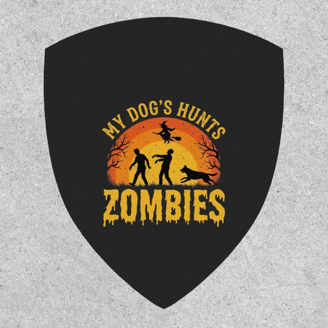 Dog Hunts Zombies Halloween Design Patch (Front)
