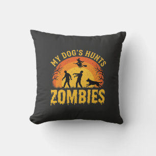Dog Hunts Zombies Halloween Design Throw Pillow