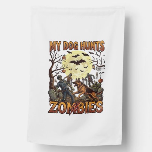 Dog Hunts Zombies Halloween German Shepherd Moon_1 House Flag