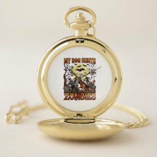 Dog Hunts Zombies Halloween German Shepherd Moon_1 Pocket Watch