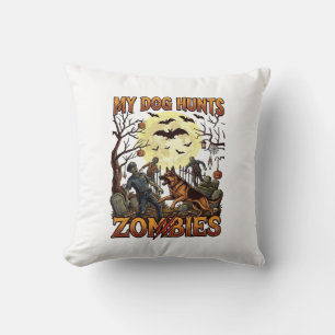 Dog Hunts Zombies Halloween German Shepherd Moon_1 Throw Pillow