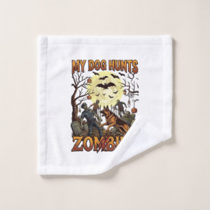 Dog Hunts Zombies Halloween German Shepherd Moon_1 Wash Cloth