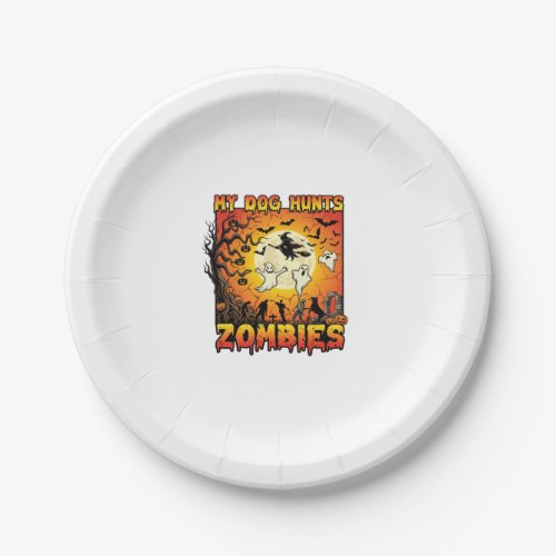 Dog Hunts Zombies Halloween Ghosts Witch Moon Paper Plates