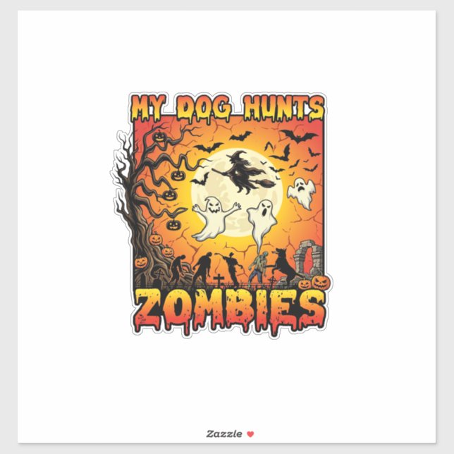 Dog Hunts Zombies Halloween Ghosts Witch Moon Sticker (Sheet)