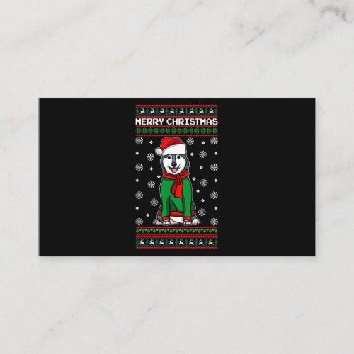 Dog Husky Wearing Santa Hat And Sweater Ugly Chris Business Card