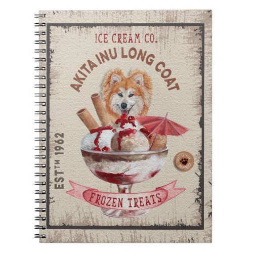 Dog Ice_cream funny Akita Inu long coat Notebook