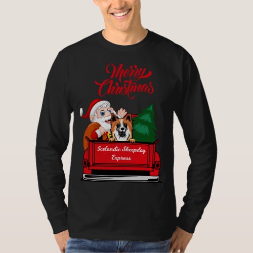 Dog Icelandic Sheepdog With Santa Claus In Red Tru T_Shirt