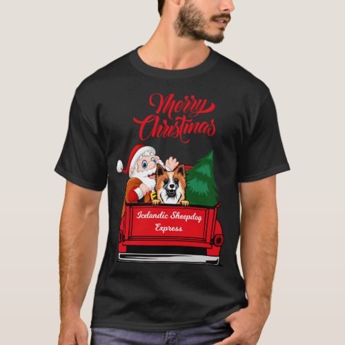 Dog Icelandic Sheepdog With Santa Claus In Red Tru T_Shirt