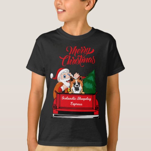 Dog Icelandic Sheepdog With Santa Claus In Red Tru T_Shirt