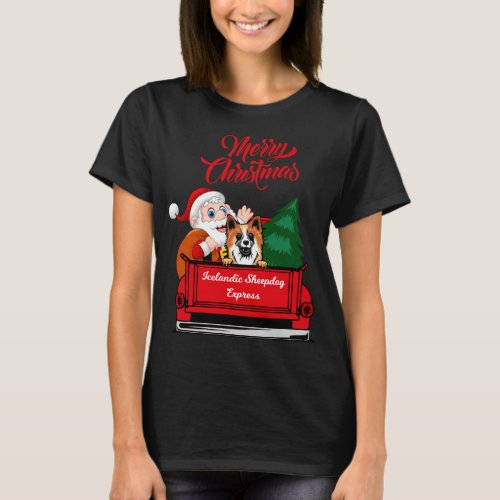 Dog Icelandic Sheepdog With Santa Claus In Red Tru T_Shirt