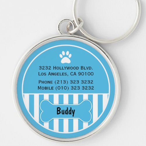 Dog ID Tag Blue Keychain