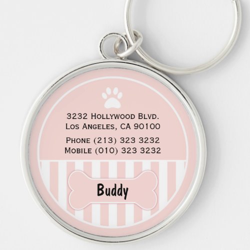 Dog ID Tag Pink Bone Keychain