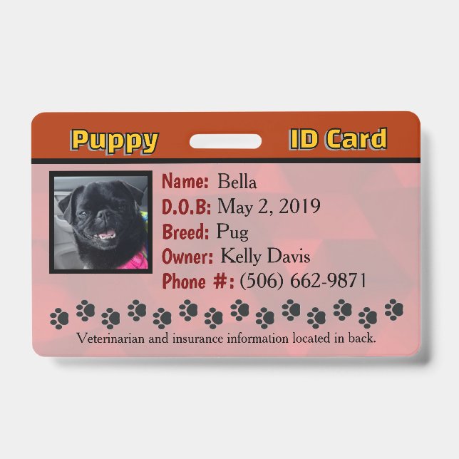 Dog Identification Card Badge (Front)