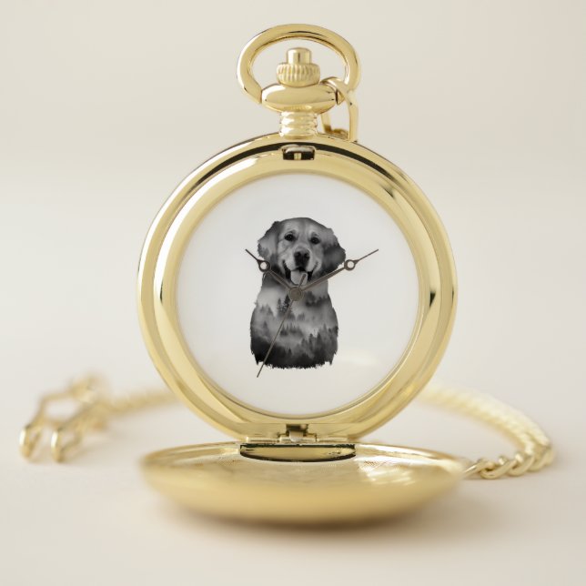 Dog Illustration Golden Retriever Dog Owner Dog Pocket Watch (Inside)