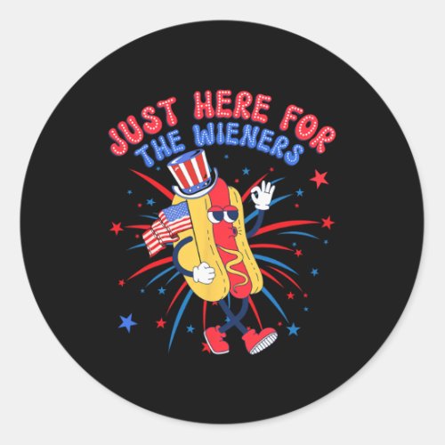 Dog Im Just Here For The Wieners 4th Of July 3  Classic Round Sticker
