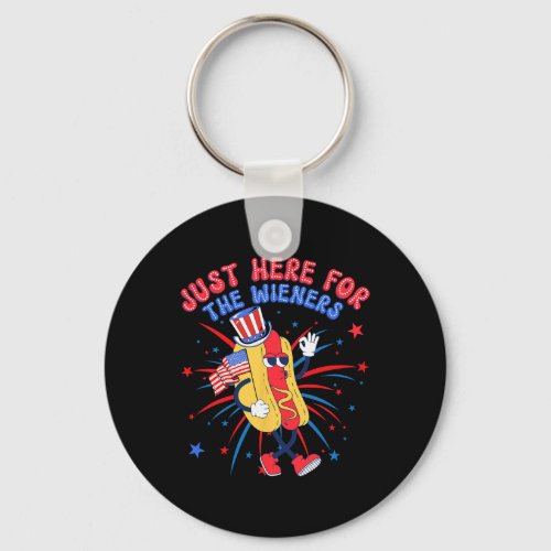 Dog Im Just Here For The Wieners 4th Of July 3  Keychain