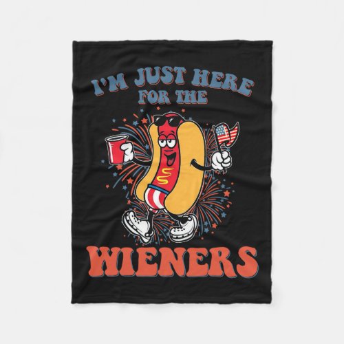 Dog Im Just Here For The Wieners 4th Of July 4  Fleece Blanket