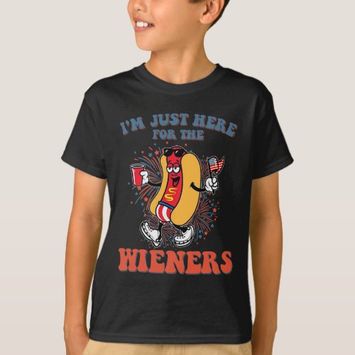 Dog Im Just Here For The Wieners 4th Of July 4  T_Shirt