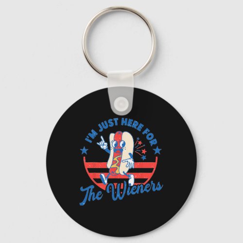 Dog Im Just Here For The Wieners 4th Of July Funn Keychain