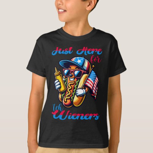 Dog Im Just Here For The Wieners 4th Of July Mens T_Shirt
