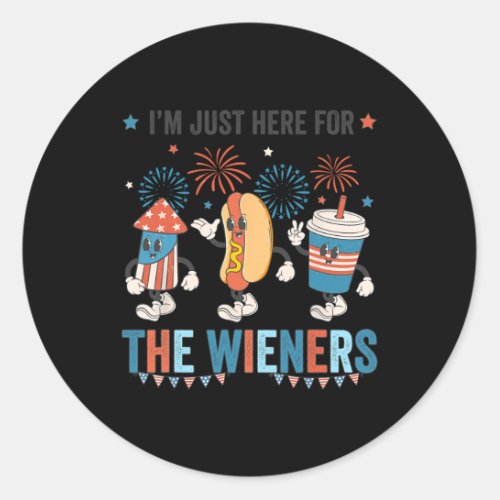 Dog Im Just Here For The Wieners Cute Retro 4th O Classic Round Sticker