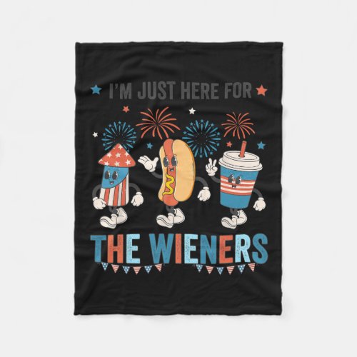 Dog Im Just Here For The Wieners Cute Retro 4th O Fleece Blanket