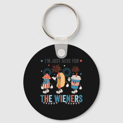 Dog Im Just Here For The Wieners Cute Retro 4th O Keychain