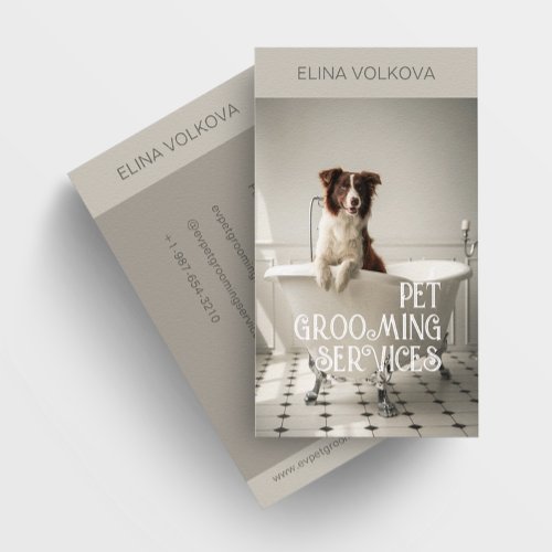 Dog in a Bathtub Pet Grooming Services Grey Business Card