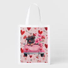 Dog in a car with hearts