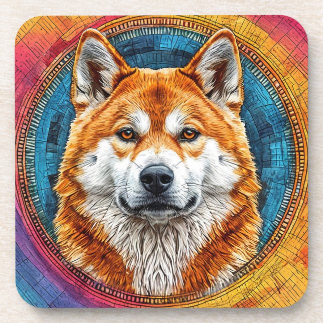 Dog in a Circular Artistic Pattern Beverage Coaster (Front)