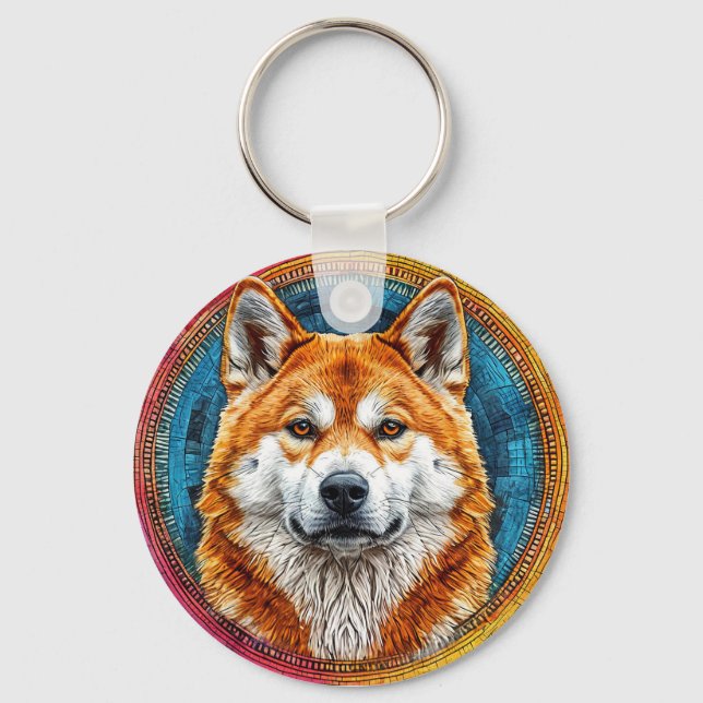 Dog in a Circular Artistic Pattern Keychain (Front)