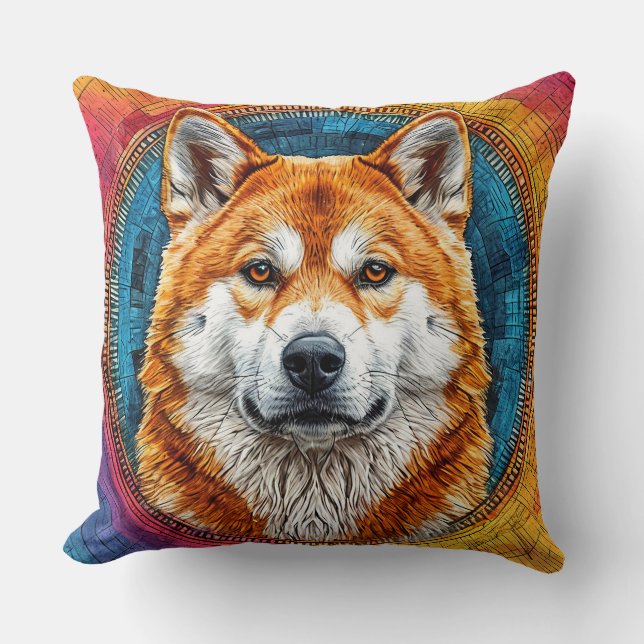 Dog in a Circular Artistic Pattern Throw Pillow (Front)