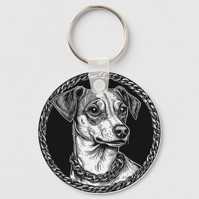 Dog in a Circular Decorative Frame Keychain (Front)
