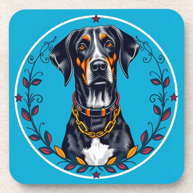 Dog in a Circular Floral Design Beverage Coaster (Front)