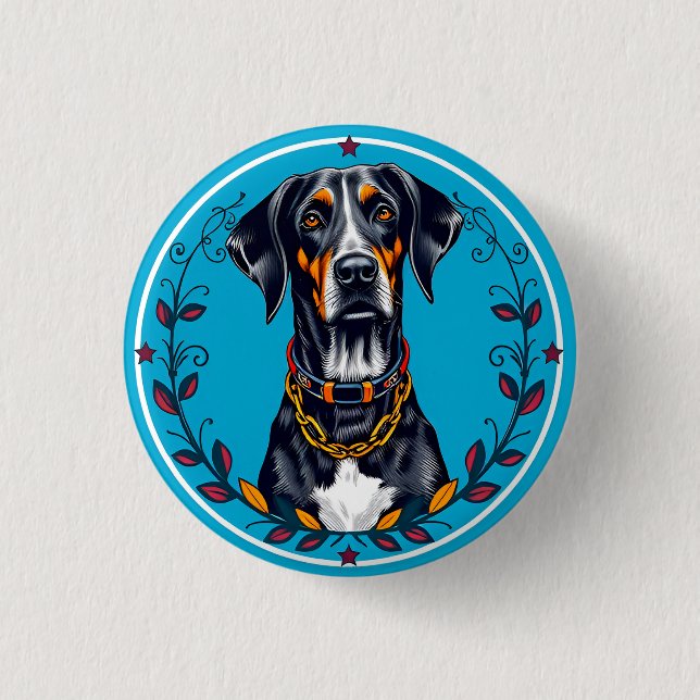 Dog in a Circular Floral Design Button (Front)