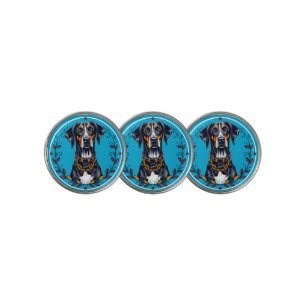Dog in a Circular Floral Design Golf Ball Marker